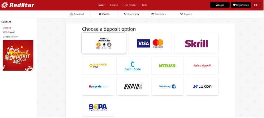 Red Star deposit options
